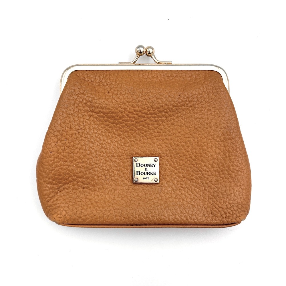 Dooney & Bourke Coin Wallet Purse Kiss Lock Designer Pebble Leather Clutch Tan